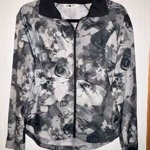 The North Face Black and Gray Floral Lightweight Windbreaker Jacket